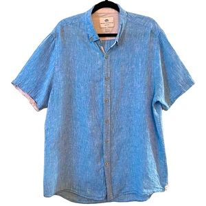 Report Collection Button Shirt Men’s Size XL 100% Linen Sky Blue Chambray Short